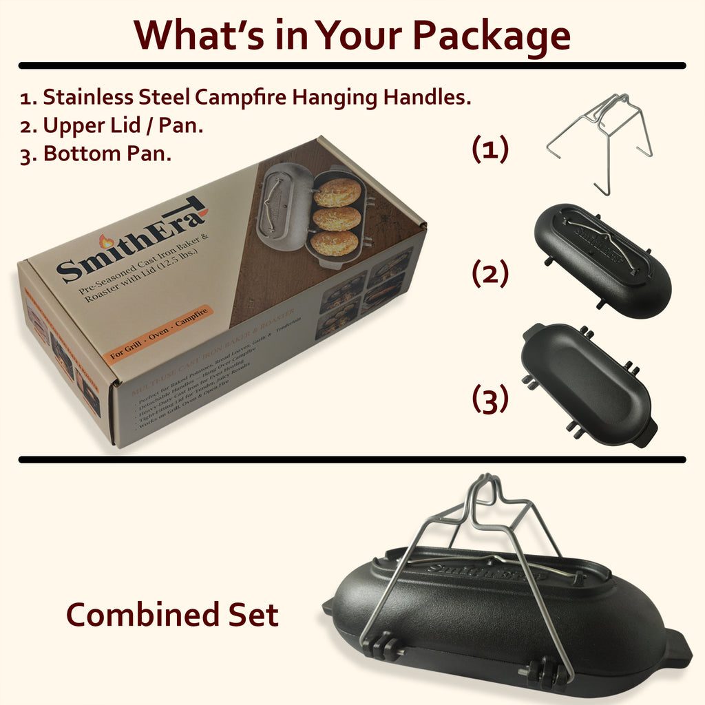 SmithEra™ Cast Iron Potato Baker with Lid for Grill, Oven & Campfire