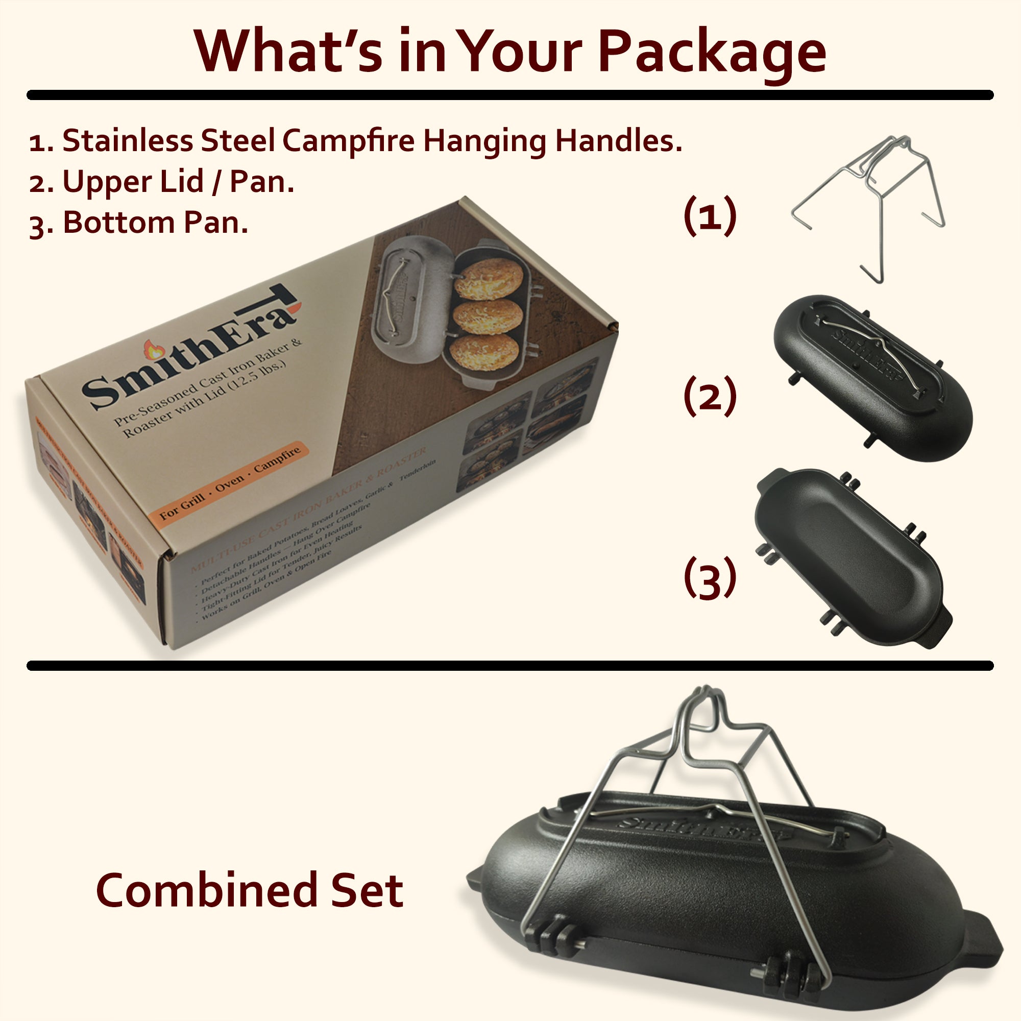 SmithEra™ Cast Iron Potato Baker with Lid for Grill, Oven & Campfire