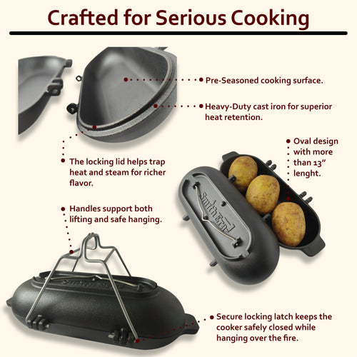 SmithEra™ Cast Iron Potato Baker with Lid for Grill, Oven & Campfire
