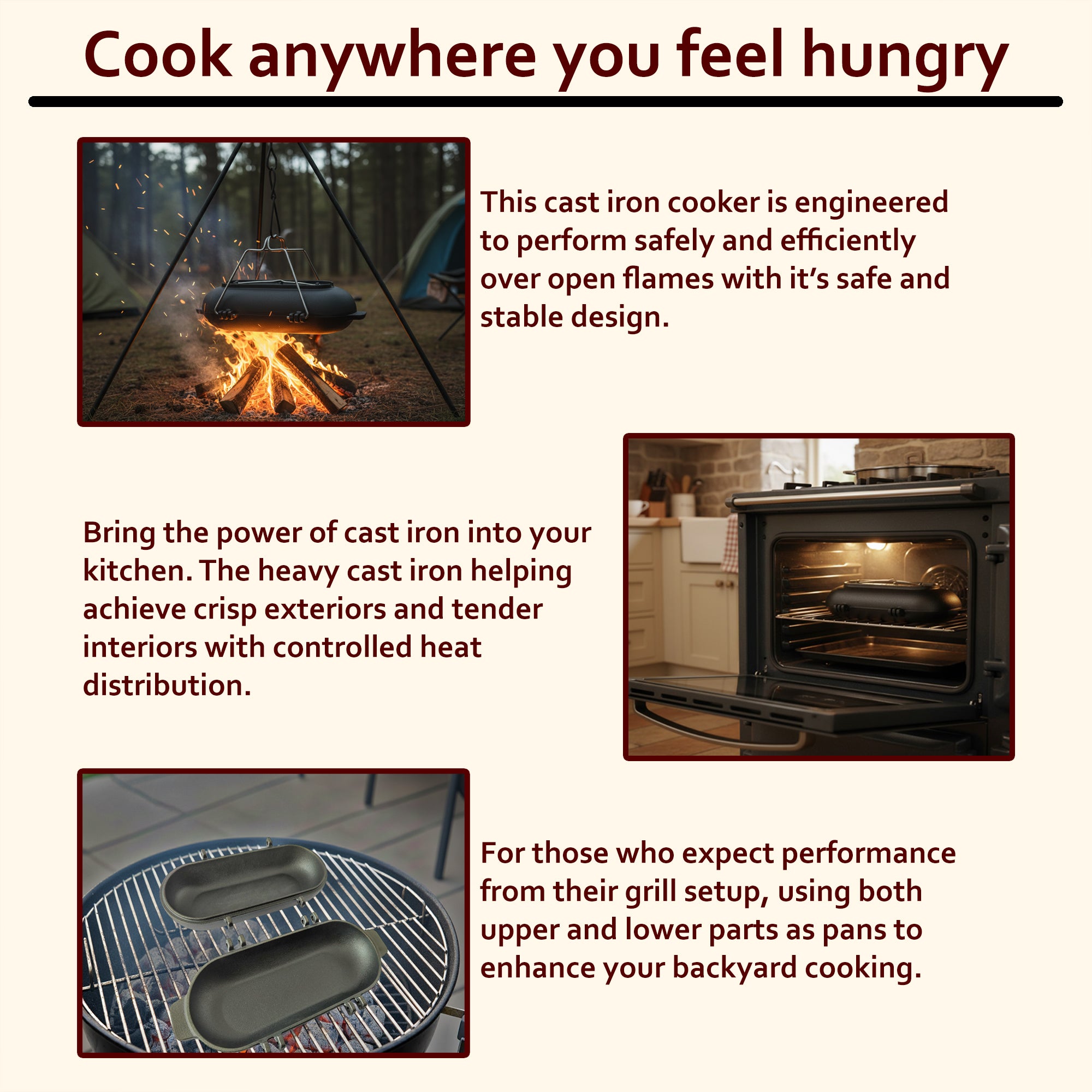 SmithEra™ Cast Iron Potato Baker with Lid for Grill, Oven & Campfire