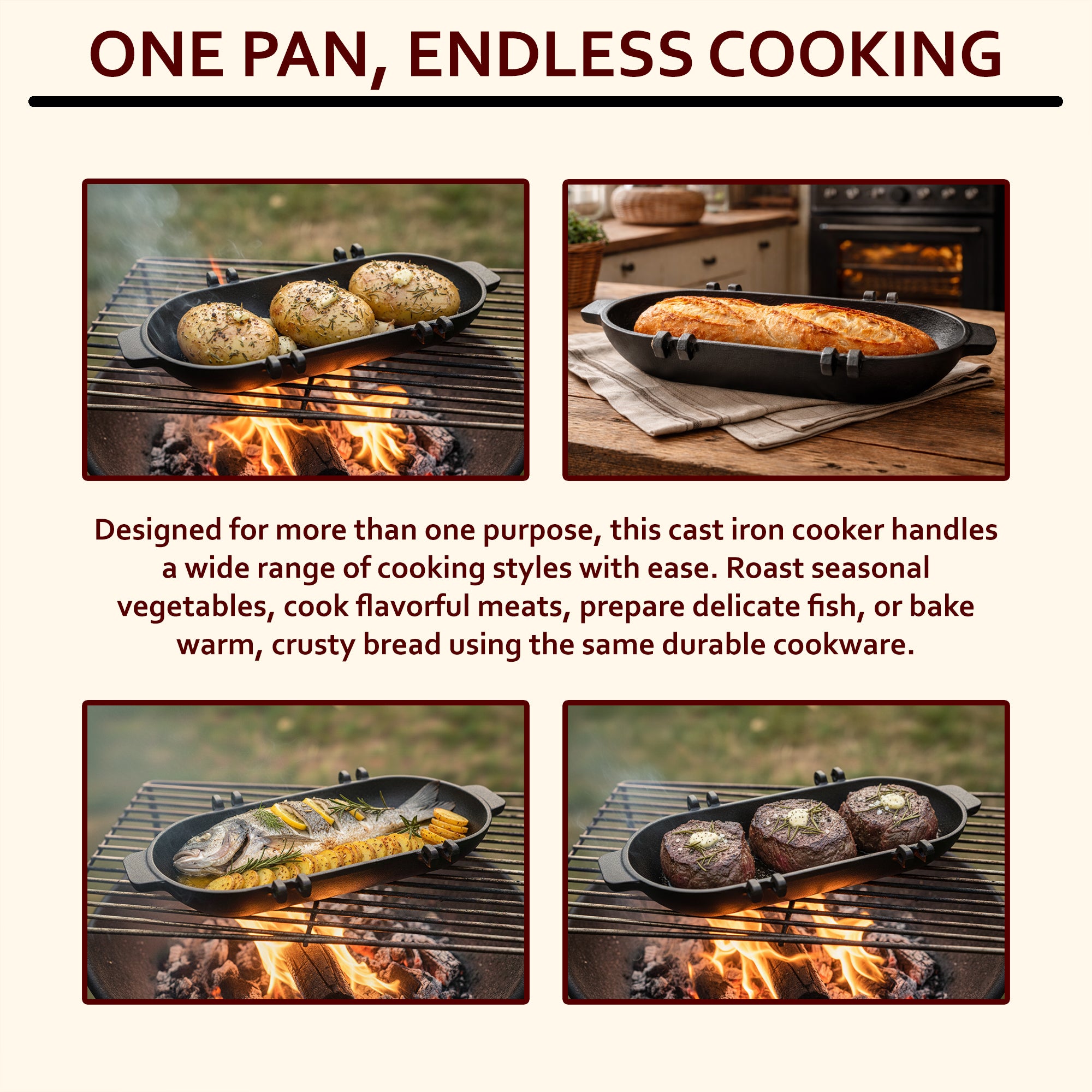 SmithEra™ Cast Iron Potato Baker with Lid for Grill, Oven & Campfire